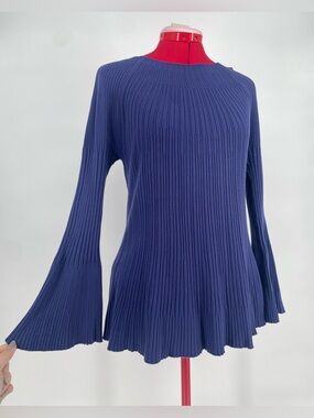NWT Vila Blue- Periwinkle Milano Ribbed Knit Sweater Blue Bell Sleeve Sweater